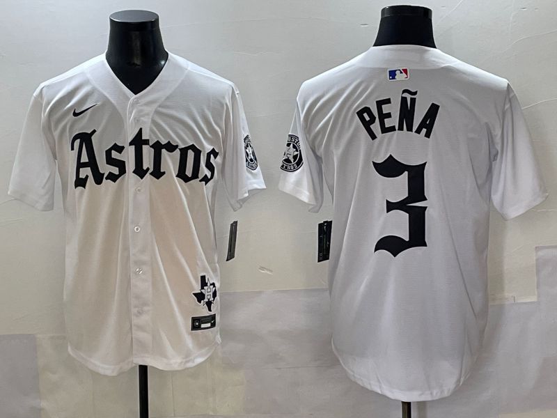 Men 2025 Houston Astros #3 Pena White Five generations Joint Name Nike MLB Jersey style 31->houston astros->MLB Jersey
